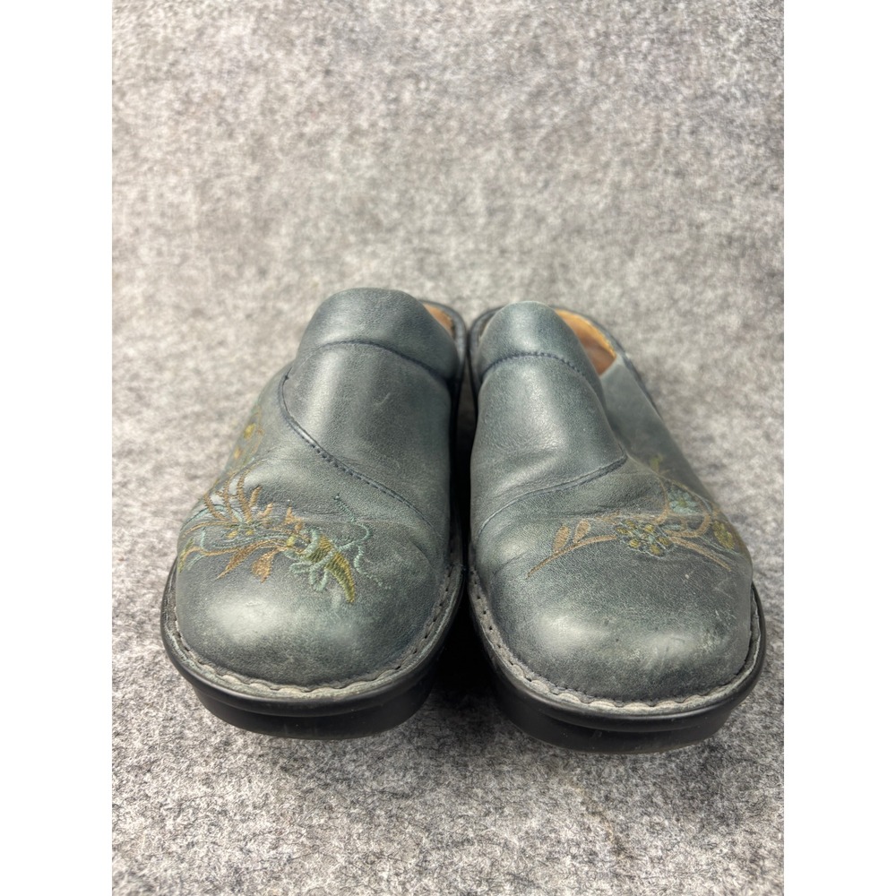 Naot Leather Clogs Women Size 40 Blue Floral Embroidered Slip On Mules Platform
